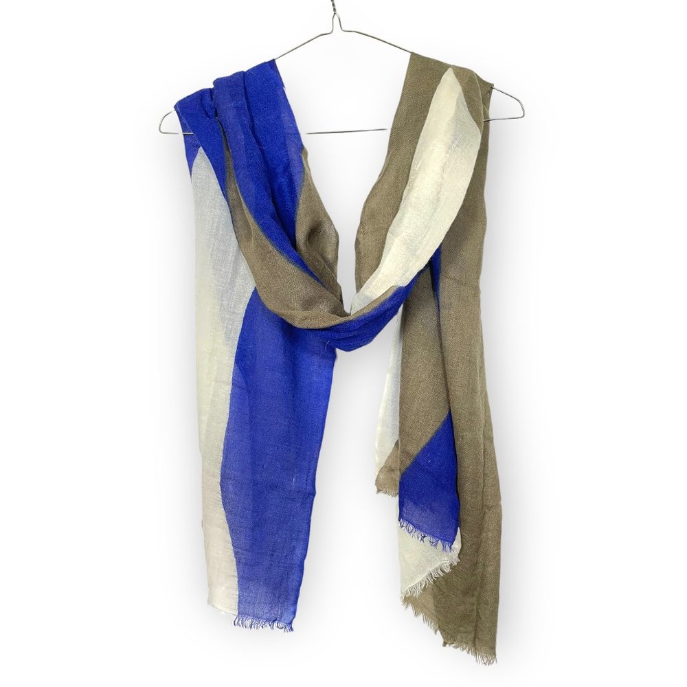 Denis Colomb Cashmere Blue, White, and Brown Large Scarf